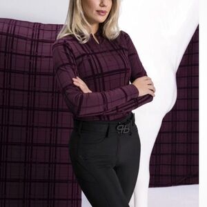 Pikeur Women's Quarter Zip Mulberry Velvet Detail Equestrian Shirt Size 42(US14)